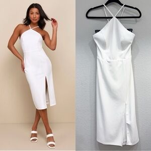 NWOT Lulus Glamorous Adornment Ivory Halter‎ Strappy Bow Midi Dress